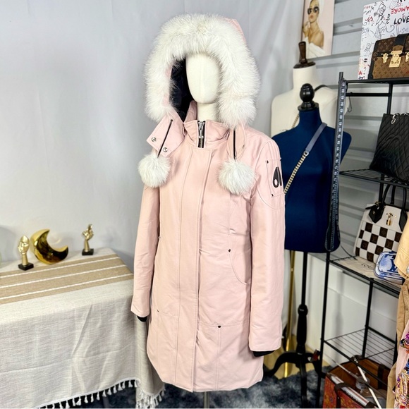 EUC Moose Knuckles Dusty Rose Pink Stirling Parka Jacket w/ Blue Fox Fur Trim - Picture 4 of 17
